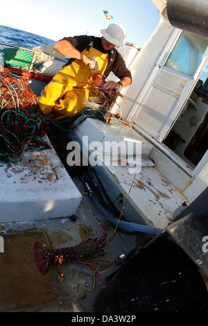 All'interno di un Gill net aragoste barca da pesca. Foto Stock