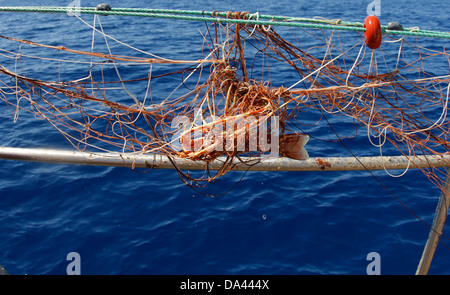 All'interno di un Gill net aragoste barca da pesca. Foto Stock