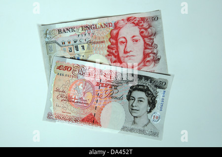 Due cinquanta pound note, Inghilterra, Regno Unito, Europa occidentale. Foto Stock