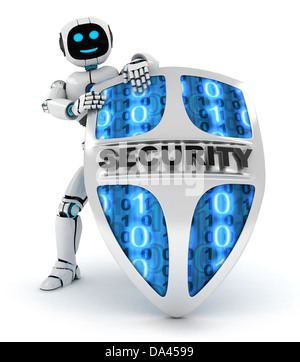 Robot astratto e protezione (fatto in 3d,isolato) Foto Stock