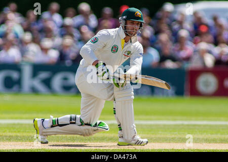 Worcester, Regno Unito. Il 3° luglio 2013. Australia Phillip Hughes batting durante il giorno due di pre ceneri warm up gioco tra Australia e Worcestershire in Strada Nuova Terra sulla luglio 03, 2013 a Worcester, Inghilterra. (Foto di Mitchell Gunn/ESPA/Alamy Live News) Foto Stock