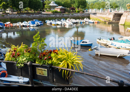 Dartmouth, Devon, Inghilterra. Il 1 luglio 2013. L'Inner Harbour Porto e ingresso al fiume Dart con uno sfondo sfocato. Foto Stock