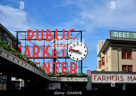 Il Pike Place Market pubblica. Seattle, Washington, Stati Uniti d'America. Foto Stock