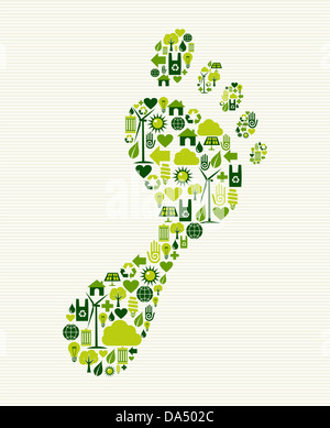 Eco Friendly foot print eco e riciclare il concetto verde composizione forma con le icone. Foto Stock