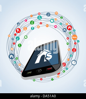 Real estate icona smart phone set di icone in silhouette isolato su bianco. File vettoriale stratificata per una facile manipolazione e colorazione personalizzata. Foto Stock