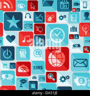 App multicolore sociale icone seamless pattern impostato. Illustrazione Vettoriale stratificata per una facile manipolazione e colorazione personalizzata. Foto Stock