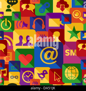 Social media icone luminose modello seamless texture. Illustrazione Vettoriale stratificata per una facile manipolazione e colorazione personalizzata. Foto Stock