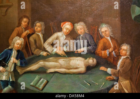 Inghilterra, Londra Euston, la collezione di benvenuto Museum, la pittura di William Cheselden dando una dimostrazione anatomica a Foto Stock