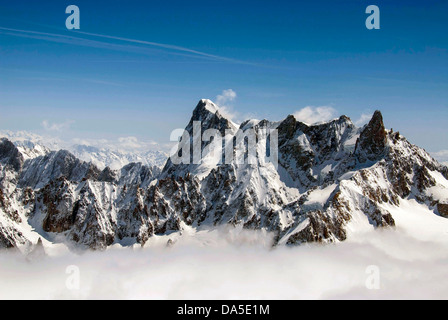 Grand Jorasses dall'Aiguille du Midi, che si vede attraverso la Vallee Blanche, Chamonix Mont Blanc Foto Stock