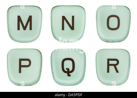 Vendemmia verde tasti di una macchina da scrivere macro dettaglio lettere m a r. Foto Stock