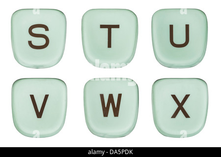 Vendemmia verde tasti di una macchina da scrivere macro dettaglio lettere s attraverso x. Foto Stock