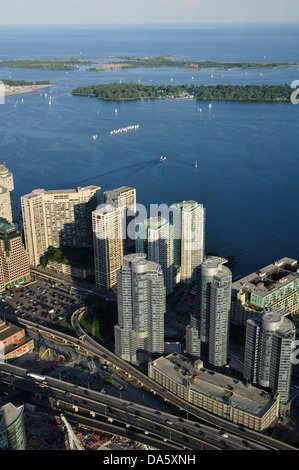 Canada, Lago Ontario, Nord America, Ontario, Toronto Island Park, traffico, antenna, vista aerea, barche, cityscape, driv Foto Stock