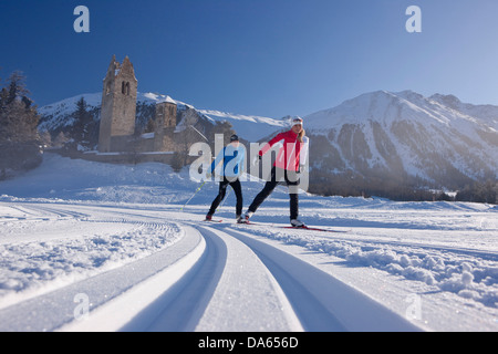 Cross-country, sci Celerina, inverno, Canton, GR, Grigioni, Grigioni, Engadina Engadina, Oberengadin, San Gian, cross-country, Foto Stock