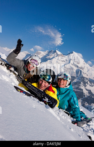 Sciatore, zona sciistica, Adelboden, inverno, il cantone di Berna Oberland Bernese, montagna, Montagne, sci sci, sport invernali, carving, Foto Stock