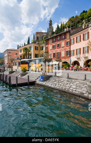 Auto postale, Morcote, lago, laghi, Canton, TI, Ticino, Svizzera meridionale, villaggio, Svizzera, Europa Foto Stock