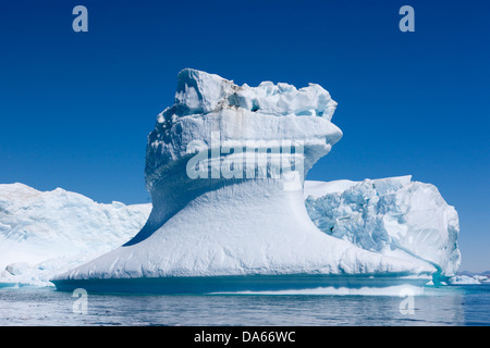 Iceberg, Groenlandia, est della Groenlandia, ghiaccio iceberg, Tassiilaq, natura, formazione, gruppo, bianco, blu, freddo, Foto Stock