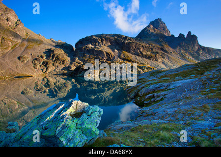 Schottensee, Svizzera, Europa, del cantone di San Gallo, San Gallo, area di Sargans, Pizol, cinque laghi, Lago di montagna, riflessione Foto Stock