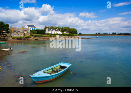 Saint Cado, Francia, Europa, Bretagna, dipartimento Morbihan, villaggio, case, case, barche Foto Stock