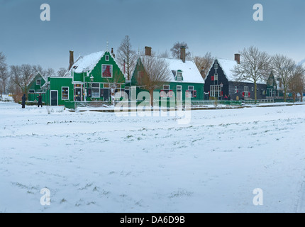 Holland, Paesi Bassi, Europa, Zaandam, Open-air museum, Zaanse Schans, città, villaggio, Campo, Prato, inverno, la neve, il ghiaccio, Foto Stock