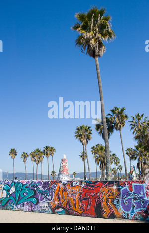 Una parete graffitied vicino a Venice Beach a Los Angeles, Stati Uniti d'America Foto Stock