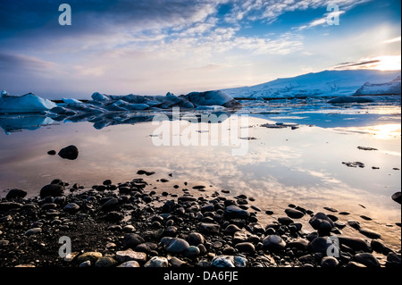 Joekulsárlón Lago glaciale, fiordo, Vatnajoekull, Austurland, Islanda Foto Stock