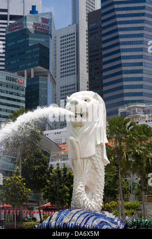 Asia, Singapore,Singapore città,uno Fullerton,Parco Merlion, statua Merlion Foto Stock