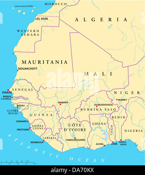 Mappa di Africa occidentale Foto Stock