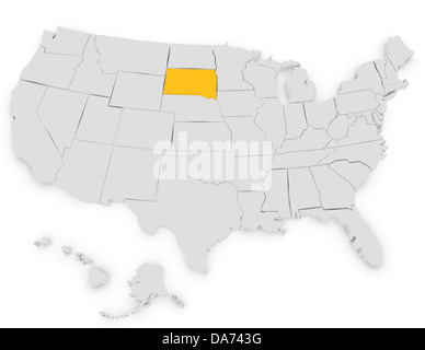 3D Render degli Stati Uniti evidenziando il Dakota del Sud Foto Stock