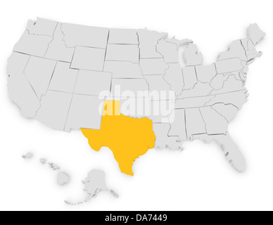 3D Render degli Stati Uniti evidenziando il Texas Foto Stock