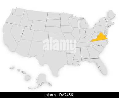 3D Render degli Stati Uniti evidenziando Virginia Foto Stock