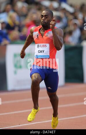 Losanna, Svizzera. 04 Luglio, 2013. IAAF Diamond League Atletica leggera incontro. Tyson Gay USA 100m uomini Credito: Azione Sport Plus/Alamy Live News Foto Stock