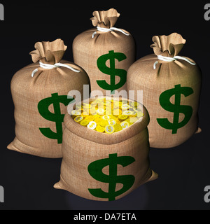 Sacchetti di monete che mostra il tesoro americano o di successo Foto Stock