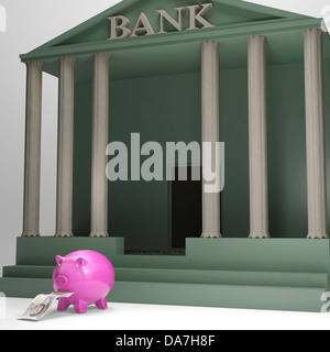 Piggybank lasciando Bank mostra il ritiro di denaro o di prestito Foto Stock