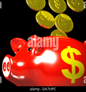 Monete di entrare Piggybank che mostra il risparmio americano e depositi Foto Stock