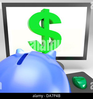 Simbolo del dollaro sul Monitor mostra moneta americana e la prosperità Foto Stock