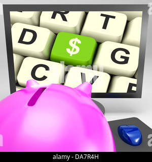 Chiave del dollaro sul monitor che mostra gli investimenti americani e della prosperità Foto Stock