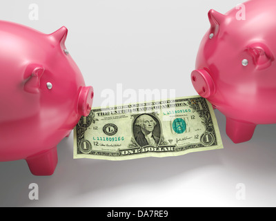 Piggybanks mangiare denaro mostra crisi finanziaria o di frode monetaria Foto Stock