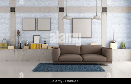 Brown lettino in un loft con un muro di mattoni e cemento pilastro - il rendering Foto Stock