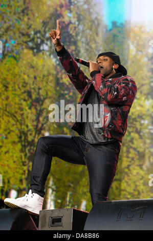 JLS gioca Barclaycard presenta British Summer Time Hyde Park a Hyde Park il 07/07/2013 a Hyde Park, Londra. Persone nella foto: Oritsé Williams. Foto di Julie Edwards Foto Stock