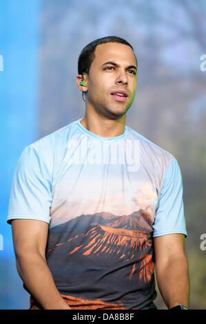 JLS gioca Barclaycard presenta British Summer Time Hyde Park a Hyde Park il 07/07/2013 a Hyde Park, Londra. Persone nella foto: Marvin Humes. Foto di Julie Edwards Foto Stock