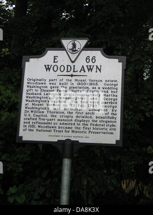 WOODLAWN originariamente parte di Mount Vernon Estate, Woodlawn fu costruita nel 1800-1805. George Washington ha dato la piantagione come Foto Stock