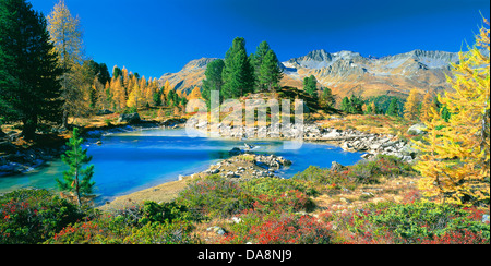 Austria, Europa Tyrol, Paznaun, Ischgl, Mathon, Bergli, Bergli interno, lago, lago di montagna, Berglisee, acqua, autunno, alberi, Foto Stock