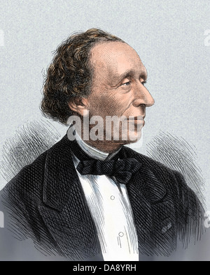 Ritratto di autore Hans Christian Andersen. Colorate a mano la xilografia Foto Stock