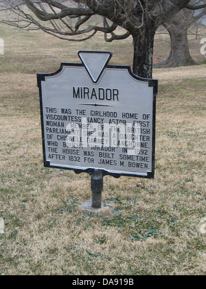 MIRADOR Questo era il girlhood home di Viscountess Nancy Astor, prima donna membro del parlamento britannico. Lei era una figlia di Chiswell Dabney Langhorne, che hanno acquistato 'Mirador' nel 1892. La casa è stata costruita dopo il 1832 per James M. Bowen. 1961 Foto Stock