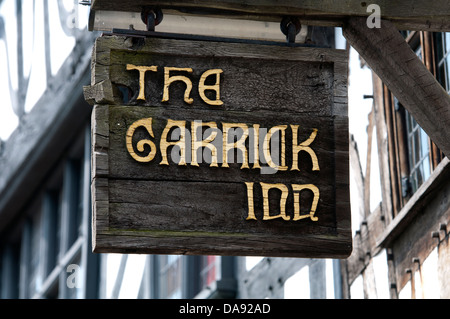 Il Garrick Inn segno, Stratford-upon-Avon, Regno Unito Foto Stock