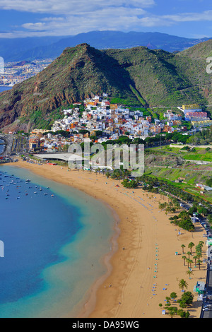 Spagna, Europa, Isole Canarie, Las Teresitas, Spiaggia, San Andres, isola di Tenerife, Tenerife Teneriffa, spiaggia, blu, famoso, sabbia Foto Stock