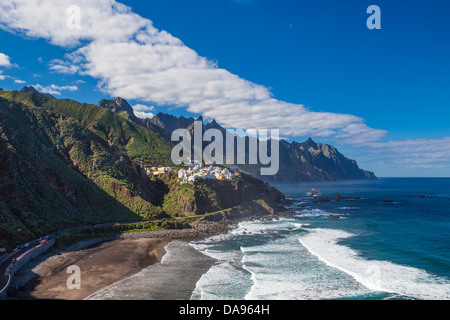 Almaciga, Isole Canarie, Canarie, Taganana, Taganana Costa, isola di Tenerife, Tenerife Teneriffa, spiaggia, blu, Cliff, costa, m Foto Stock