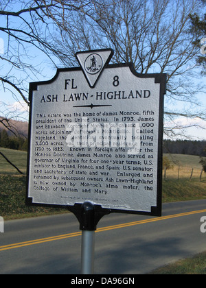 ASH LAWN-highland questa estate è stata la casa di James Monroe, quinto presidente degli Stati Uniti. Nel 1793, James e Elizabeth Foto Stock