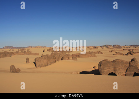 Algeria, Africa, Nord Africa, deserto deserto di sabbia, Sahara, Tamanrasset, Hoggar, Ahaggar, rock, rock formazione, Tassili du Hogga Foto Stock