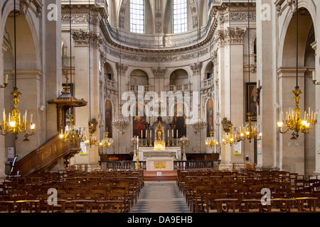 Interno della Eglise San Paolo nel quartiere di Marais, Parigi Francia Foto Stock